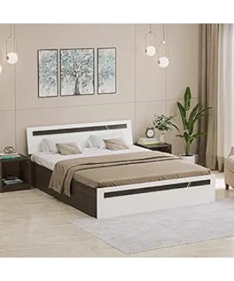 Pollo Engineered Wood Queen Size Box Storage Bed in Wenge & White Finish