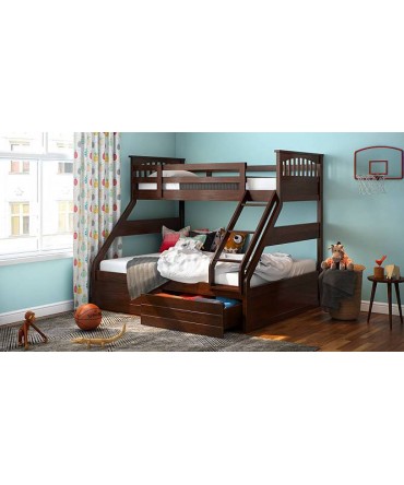 Barnley single over queen storage bunk bed in Dark walnut finish (queen bed size, dark walnut finish)