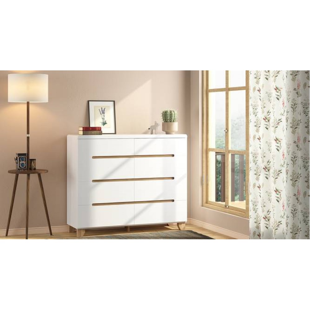 Oslo high gloss chest of Eight Drawers (white finish)