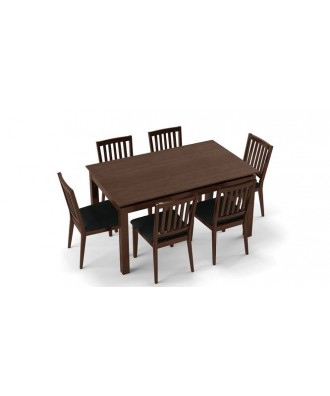 Diner 6 Seater Dining Table In Dark Walnut Finish