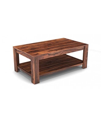 Striado Rectangular Solid Wood Coffee Table in Teak Finish