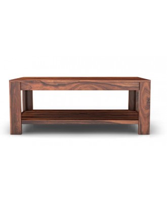 Striado Rectangular Solid Wood Coffee Table in Teak Finish