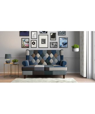 Minnelli 2 Seater Fabric Loveseat in Indigo Patch Work Colour