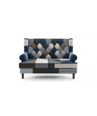 Minnelli 2 Seater Fabric Loveseat in Indigo Patch Work Colour