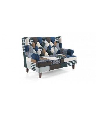 Minnelli 2 Seater Fabric Loveseat in Indigo Patch Work Colour